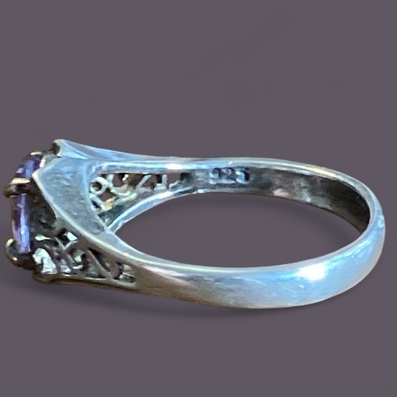 Vintage 925 Sterling Silver & Amethyst Filigree Ring Size 9.5 - Picture 3 of 5